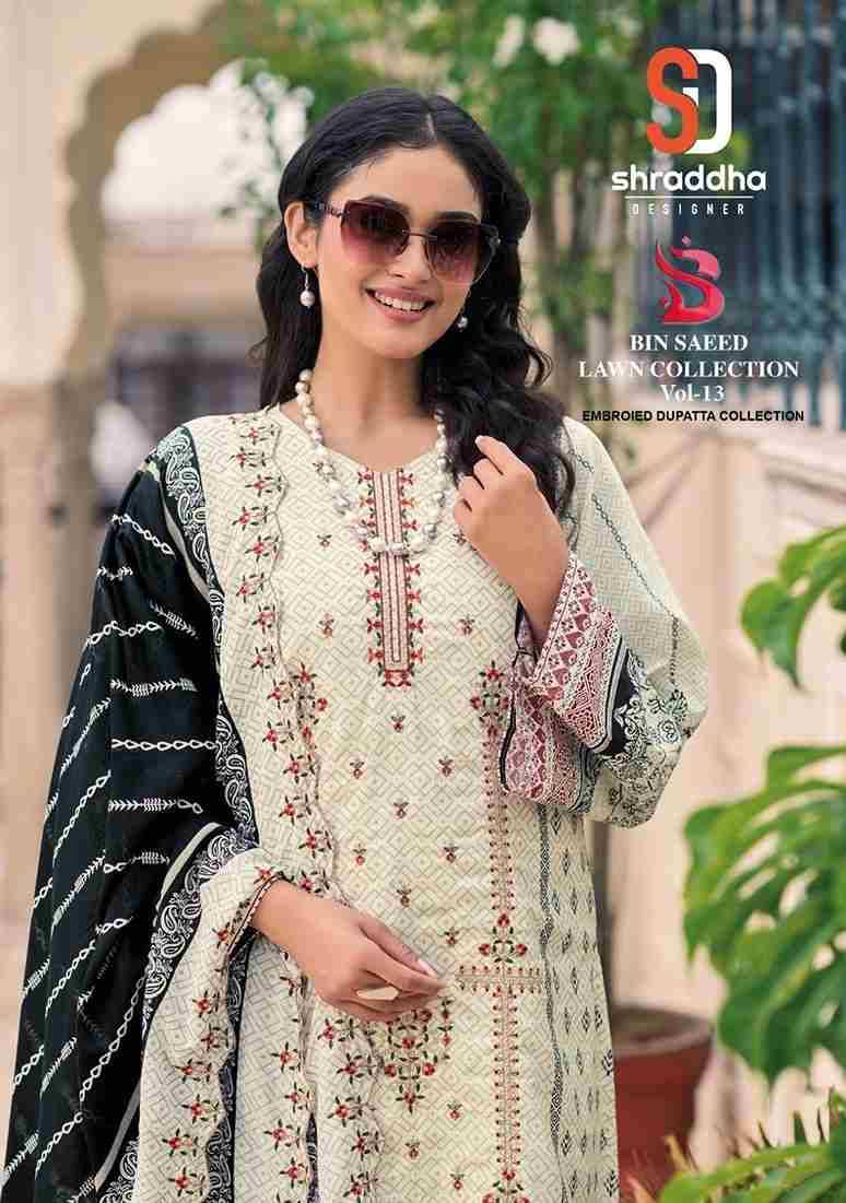 Bin Saeed Lawn Collection Vol-13 By Shraddha Designer 1301 To 1308 Series Designer Pakistani Suits Beautiful Fancy Stylish Colorful Party Wear & Occasional Wear Pure Cotton Print With Embroidery Dresses At Wholesale Price