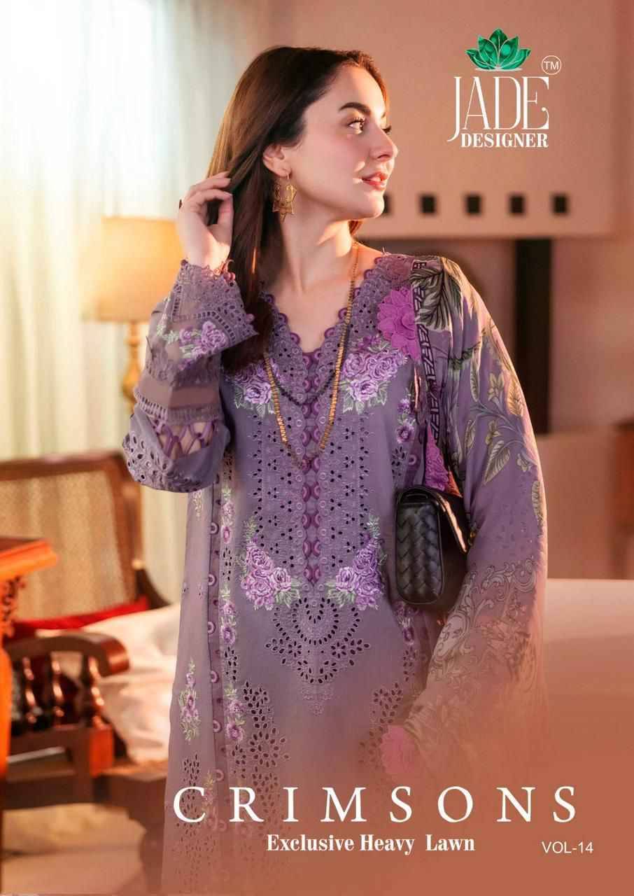 Crimsons Vol-14 By Jade 14001 To 14006 Series Beautiful Festive Suits Colorful Stylish Fancy Casual Wear & Ethnic Wear Pure Lawn Cotton Embroidered Dresses At Wholesale Price