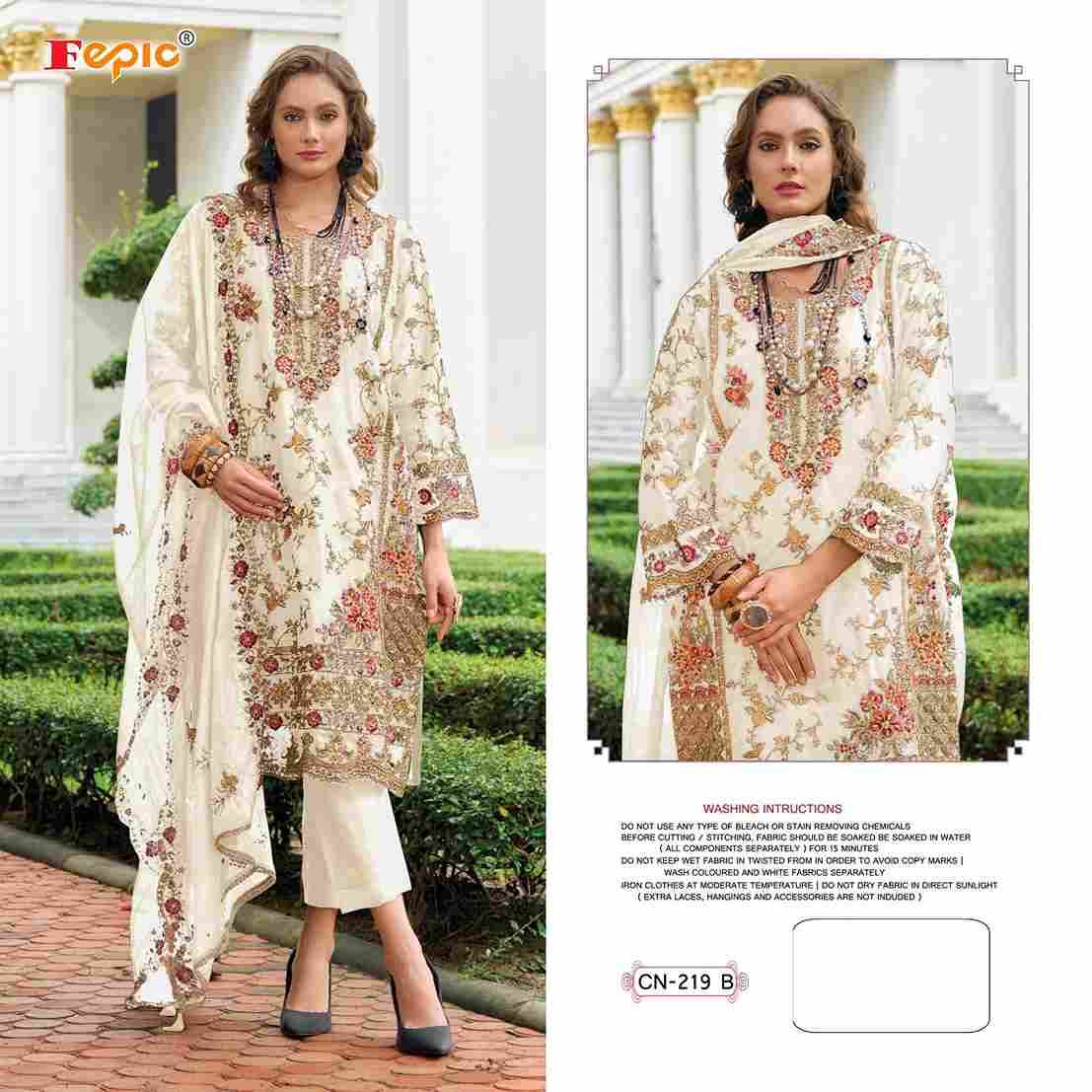 Fepic 219 Colours By Fepic 219-A To 219-B Series Beautiful Pakistani Suits Colorful Stylish Fancy Casual Wear & Ethnic Wear Organza Embroidered Dresses At Wholesale Price