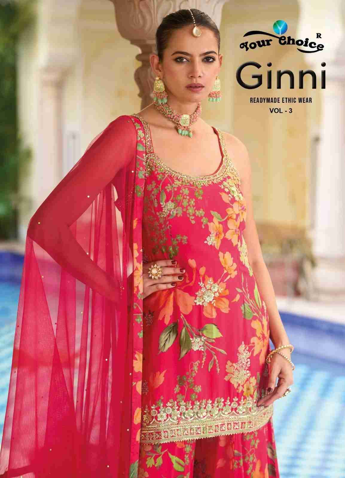 Ginni Vol-3 By Your Choice 3001 To 3004 Series Designer Sharara Suits Beautiful Fancy Colorful Stylish Party Wear & Occasional Wear Heavy Chinnon Dresses At Wholesale Price