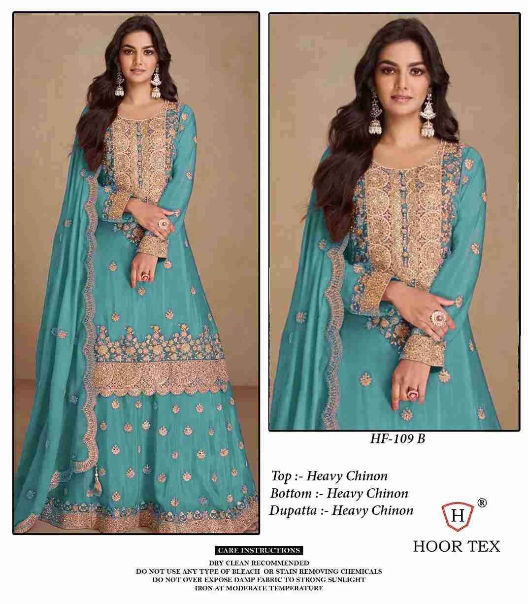 Hoor Tex Hit Design HF-109 Colours By Hoor Tex HF-109-A To HF-109-D Series Beautiful Pakistani Suits Stylish Colorful Fancy Casual Wear & Ethnic Wear Heavy Chinnon Embroidered Dresses At Wholesale Price