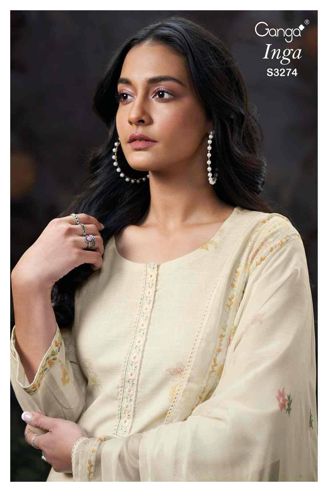 Inga-3274 By Ganga Fashion 3274-A To 3274-D Series Beautiful Festive Suits Colorful Stylish Fancy Casual Wear & Ethnic Wear Cotton Linen Print Dresses At Wholesale Price