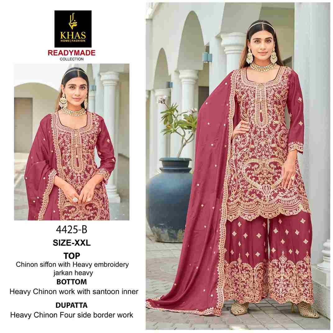 Khas 4425 Colours By Khas 4425-A To 4425-C Series Beautiful Pakistani Suits Colorful Stylish Fancy Casual Wear & Ethnic Wear Chinnon Silk Embroidered Dresses At Wholesale Price