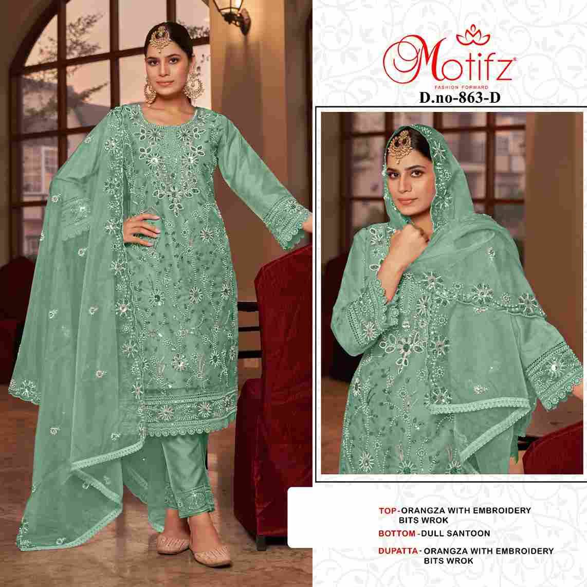 Motifz Hit Design 863 Colours By Motifz 863-A To 863-D Series Beautiful Pakistani Suits Colorful Stylish Fancy Casual Wear & Ethnic Wear Organza Dresses At Wholesale Price