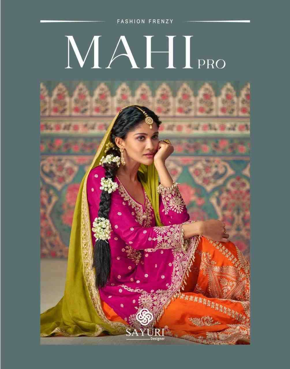 Mahi Pro By Sayuri Designer Sharara Suits Collection Beautiful Stylish Fancy Colorful Party Wear & Occasional Wear Chinnon Silk Dresses At Wholesale Price