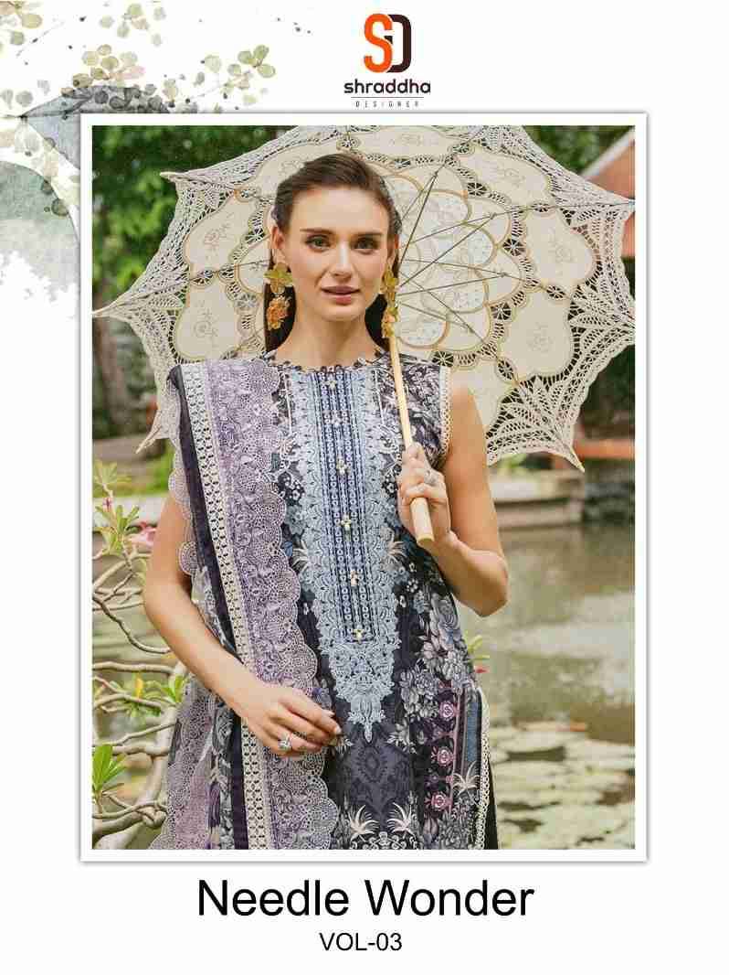 Needle Wonder Vol-3 By Shraddha Designer 3000-A To 3000-D Series Beautiful Pakistani Suits Colorful Stylish Fancy Casual Wear & Ethnic Wear Pure Cotton Embroidered Dresses At Wholesale Price