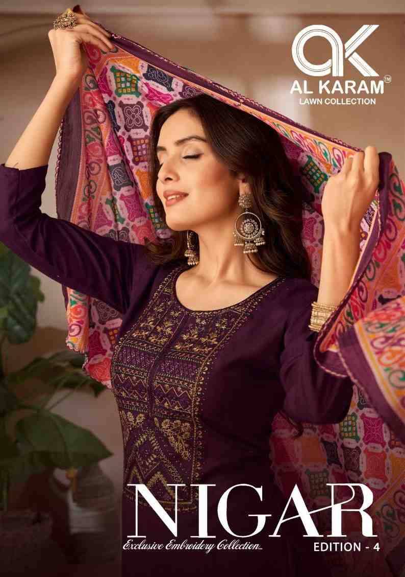 Nigar Vol-4 By Al Karam Lawn Collection 4001 To 4006 Series Beautiful Festive Suits Stylish Fancy Colorful Casual Wear & Ethnic Wear Heavy Rayon Slub Print Dresses At Wholesale Price