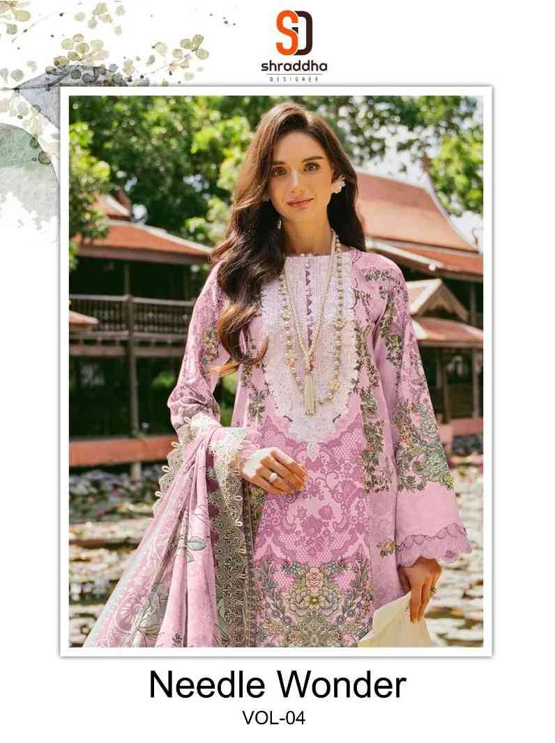 Needle Wonder Vol-4 By Shraddha Designer 4000-A To 4000-D Series Beautiful Pakistani Suits Colorful Stylish Fancy Casual Wear & Ethnic Wear Pure Cotton Embroidered Dresses At Wholesale Price