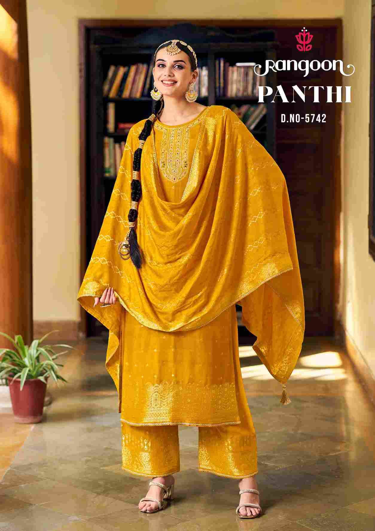 Panthi By Rangoon 5741 To 5744 Series Beautiful Stylish Festive Suits Fancy Colorful Casual Wear & Ethnic Wear & Ready To Wear Muslin Jacquard Dresses At Wholesale Price