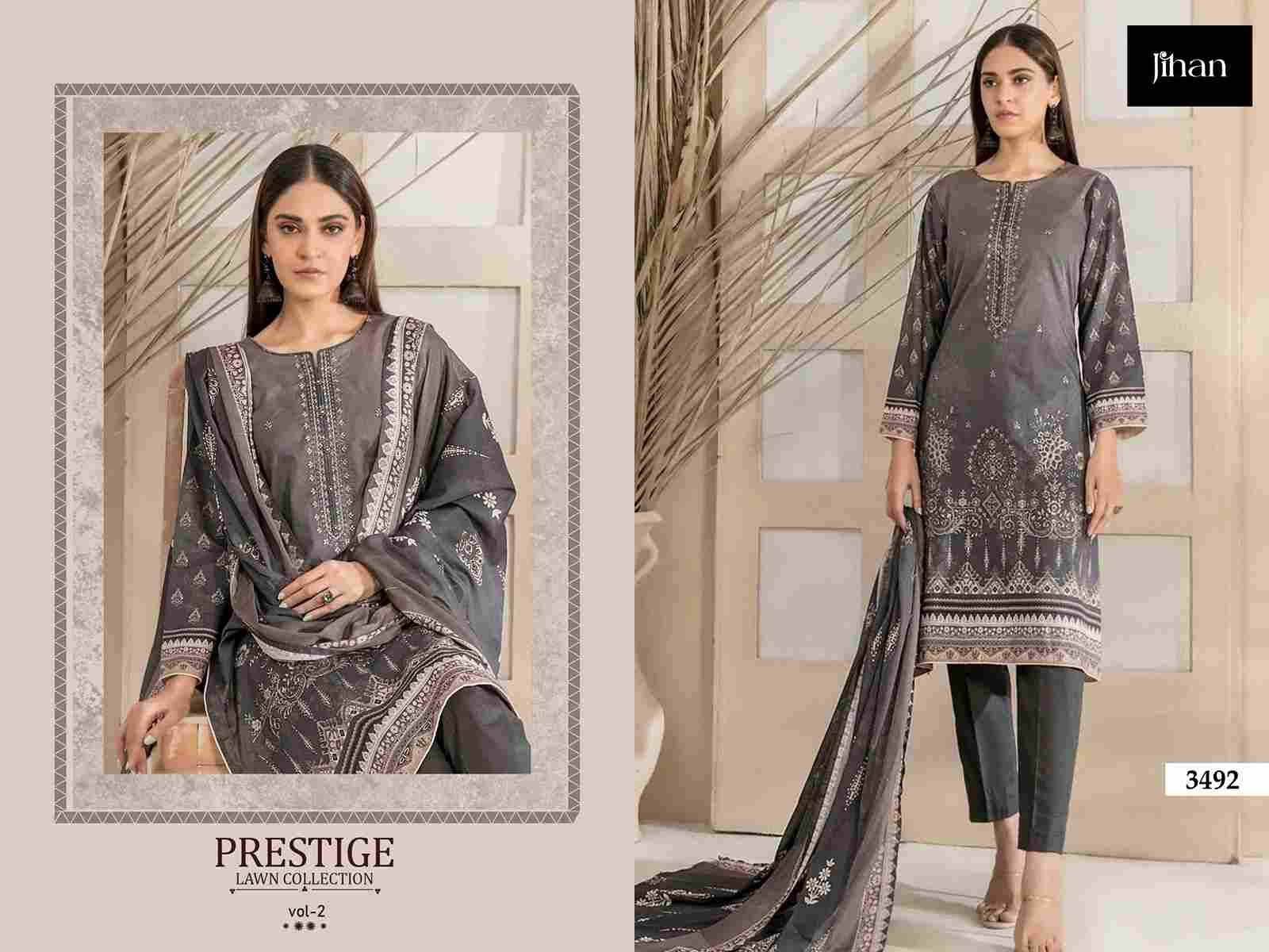 Prestige Lawn Collection Vol-2 By Jihan 3492 To 3495 Series Beautiful Stylish Pakistani Suits Fancy Colorful Casual Wear & Ethnic Wear & Ready To Wear Pure Lawn Print Dresses At Wholesale Price