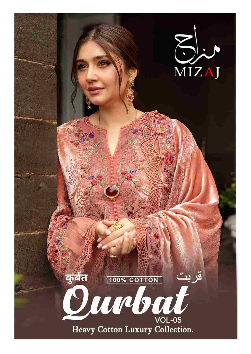 Qurbat Vol-5 By Mizaj 5001 To 5006 Series Beautiful Suits Colorful Stylish Fancy Casual Wear & Ethnic Wear Premium Cotton Print Dresses At Wholesale Price