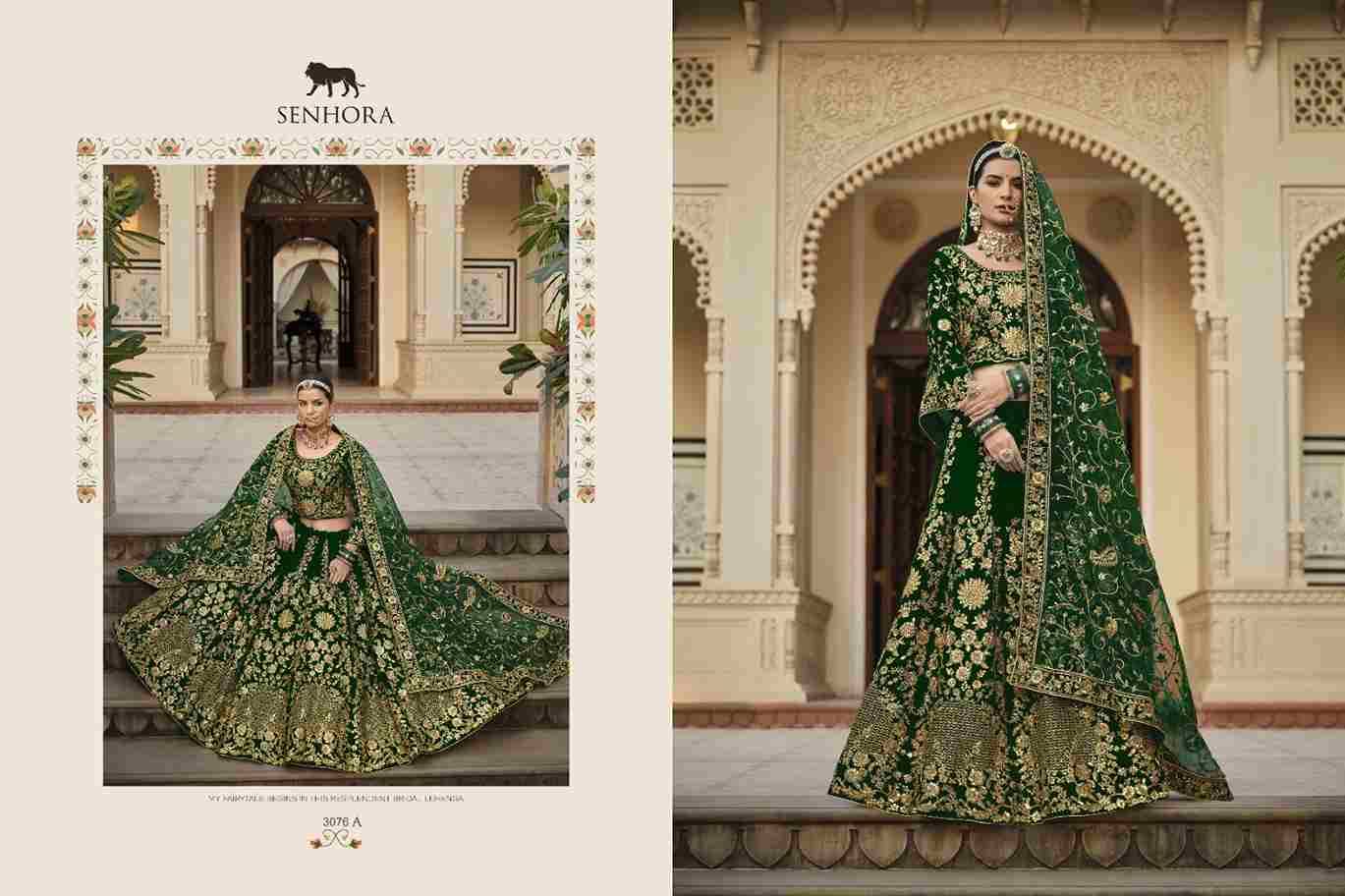 Riwayat Vol-4 By Senhora Dresses 3076 To 3076-A Series Lifestyle Beautiful Colorful Fancy Wedding Collection Occasional Wear & Party Wear Heavy Velvet Lehengas At Wholesale Price