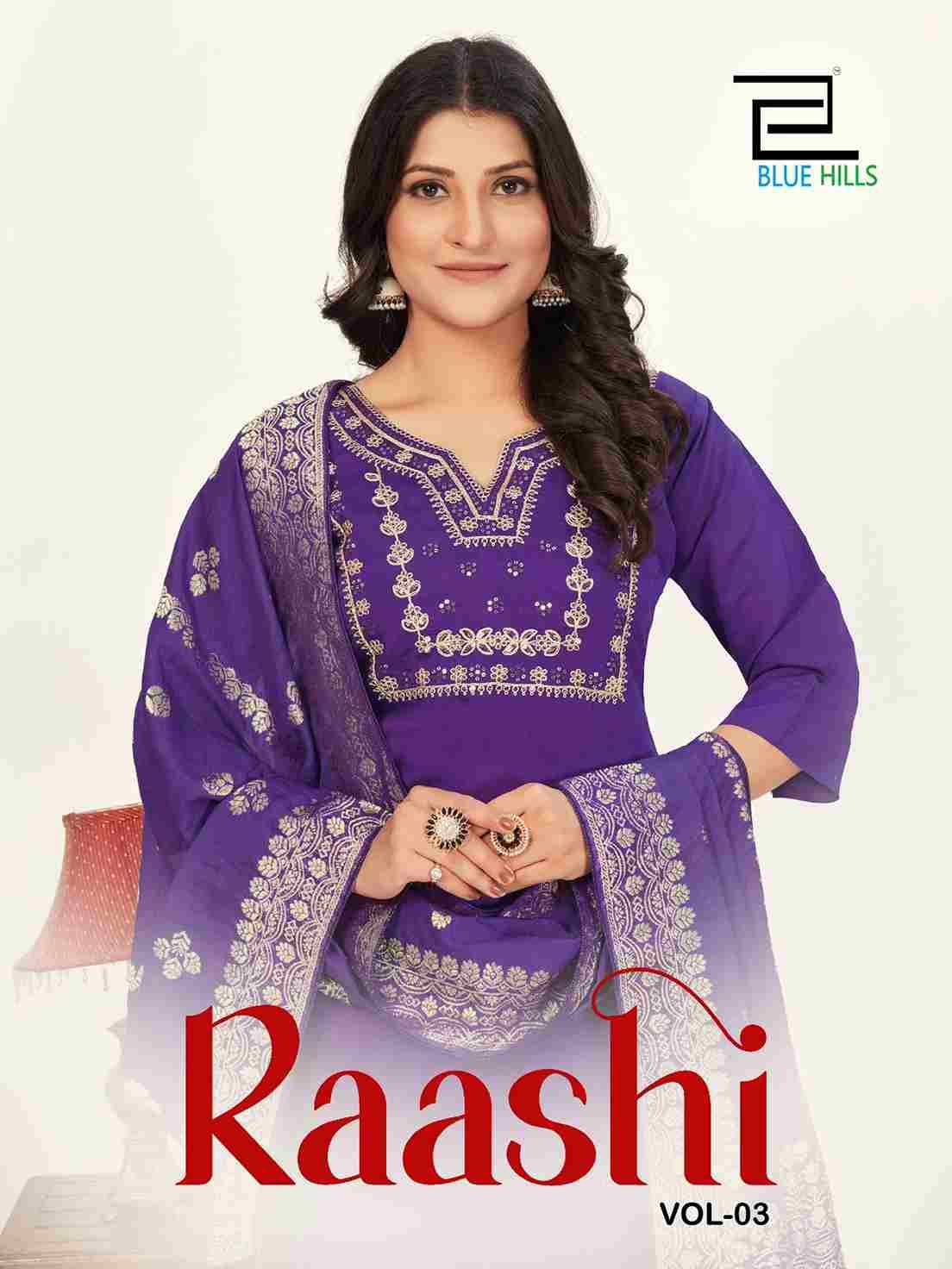 Raashi Vol-3 By Blue Hills 3001 To 3004 Series Designer Festive Suits Collection Beautiful Stylish Fancy Colorful Party Wear & Occasional Wear Roman Silk Dresses At Wholesale Price