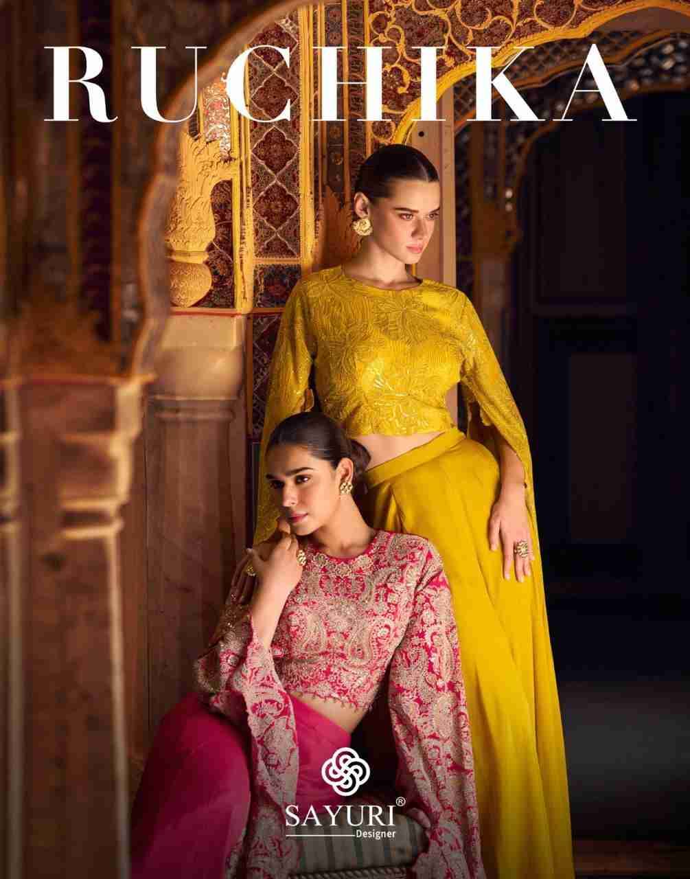 Ruchika By Sayuri 5738 To 5741 Series Designer Stylish Fancy Colorful Beautiful Party Wear & Ethnic Wear Collection Chinnon Silk Tops With Bottom At Wholesale Price