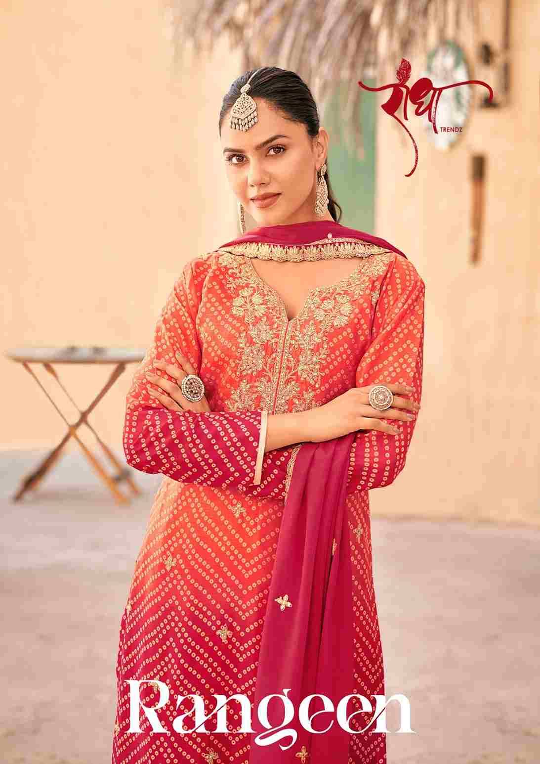 Rangeen By Radha Trendz 4011 To 4014 Series Sharara Suits Beautiful Fancy Colorful Stylish Party Wear & Occasional Wear Chinnon Dresses At Wholesale Price