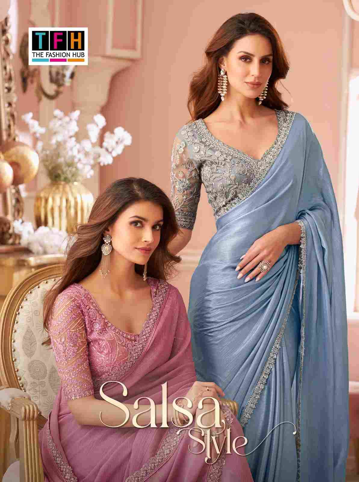 Salsa Style Vol-4 By TFH 8001 To 8016 Series Indian Traditional Wear Collection Beautiful Stylish Fancy Colorful Party Wear & Occasional Wear Georgette/Satin Sarees At Wholesale Price