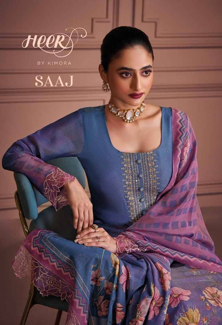 Saaj By Kimora Fashion 9581 To 9586 Series Designer Festive Suits Collection Beautiful Stylish Fancy Colorful Party Wear & Occasional Wear Pure Muslin Banarasi Dresses At Wholesale Price