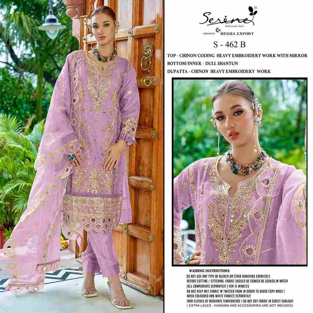 Serene Hit Design S-462 Colours By Serene S-462-A To S-462-D Series Designer Pakistani Suits Beautiful Fancy Colorful Stylish Party Wear & Occasional Wear Chinnon Embroidered Dresses At Wholesale Price