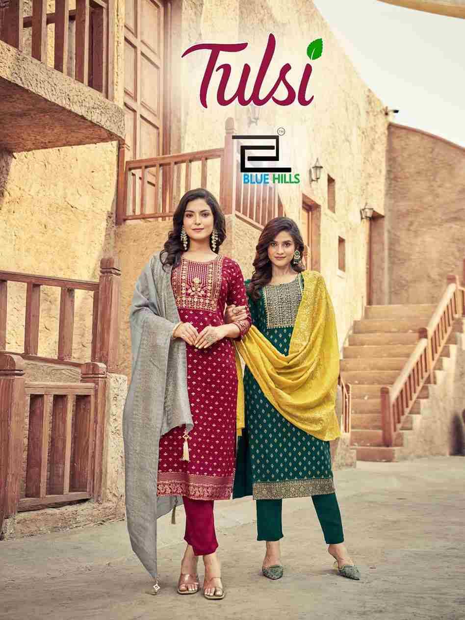 Tulsi By Blue Hills 1001 To 1007 Series Designer Suits Collection Beautiful Stylish Fancy Colorful Party Wear & Occasional Wear Rayon Foil Print Dresses At Wholesale Price