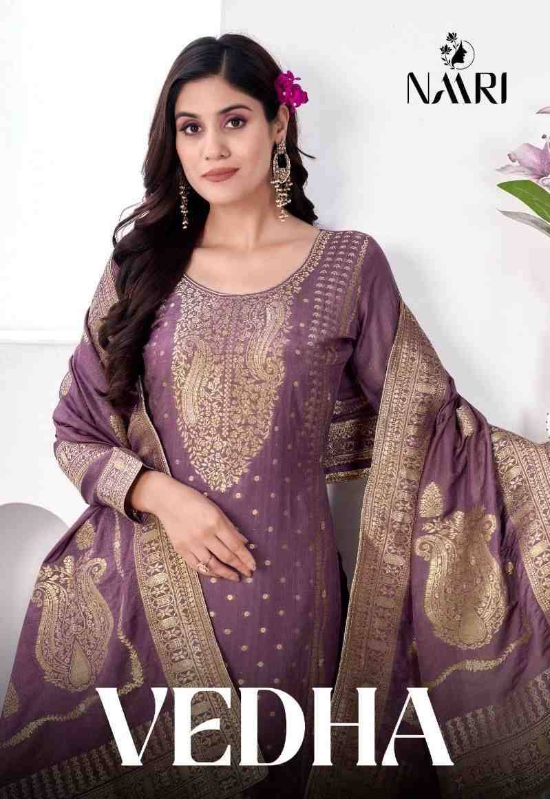 Vedha By Naari 125001 To 125004 Series Beautiful Festive Suits Stylish Fancy Colorful Casual Wear & Ethnic Wear Muslin Jacquard Dresses At Wholesale Price