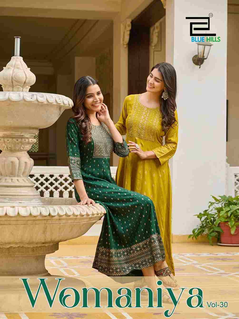 Womaniya Vol-30 By Blue Hills 30001 To 30008 Series Beautiful Stylish Fancy Colorful Casual Wear & Ethnic Wear Rayon Foil Gowns At Wholesale Price