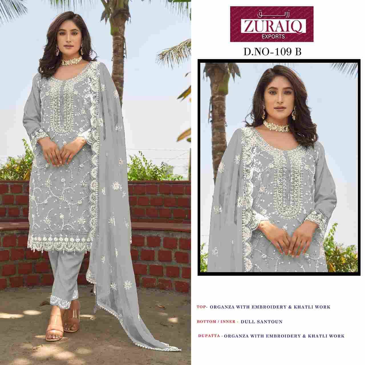 Zuraiq 109 Colours By Zuraiq 109-A To 109-C Series Pakistani Stylish Beautiful Colourful Printed & Embroidered Party Wear & Occasional Wear Organza Dresses At Wholesale Price