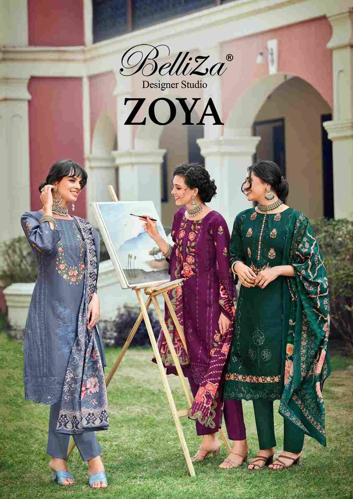 Zoya By Belliza 1051-001 To 1051-006 Series Beautiful Suits Stylish Colorful Fancy Casual Wear & Ethnic Wear Pure Cotton Lawn Embroidered Dresses At Wholesale Price