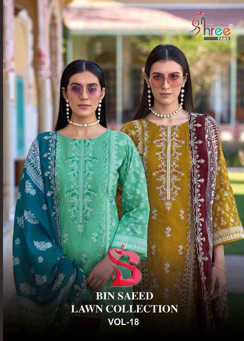 Bin Saeed Lawn Collection Vol-18 By Shree Fabs 1801 To 1806 Series Beautiful Pakistani Suits Colorful Stylish Fancy Casual Wear & Ethnic Wear Pure Cotton With Embroidered Dresses At Wholesale Price