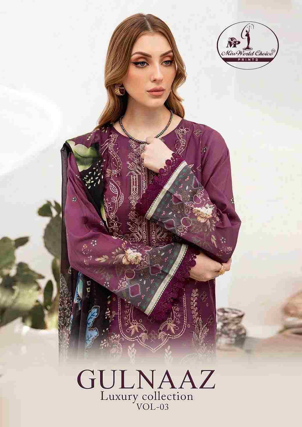 Gulnaaz Vol-3 By Miss World Choice 3001 To 3006 Series Beautiful Festive Suits Colorful Stylish Fancy Casual Wear & Ethnic Wear Pure Cotton Embroidered Dresses At Wholesale Price