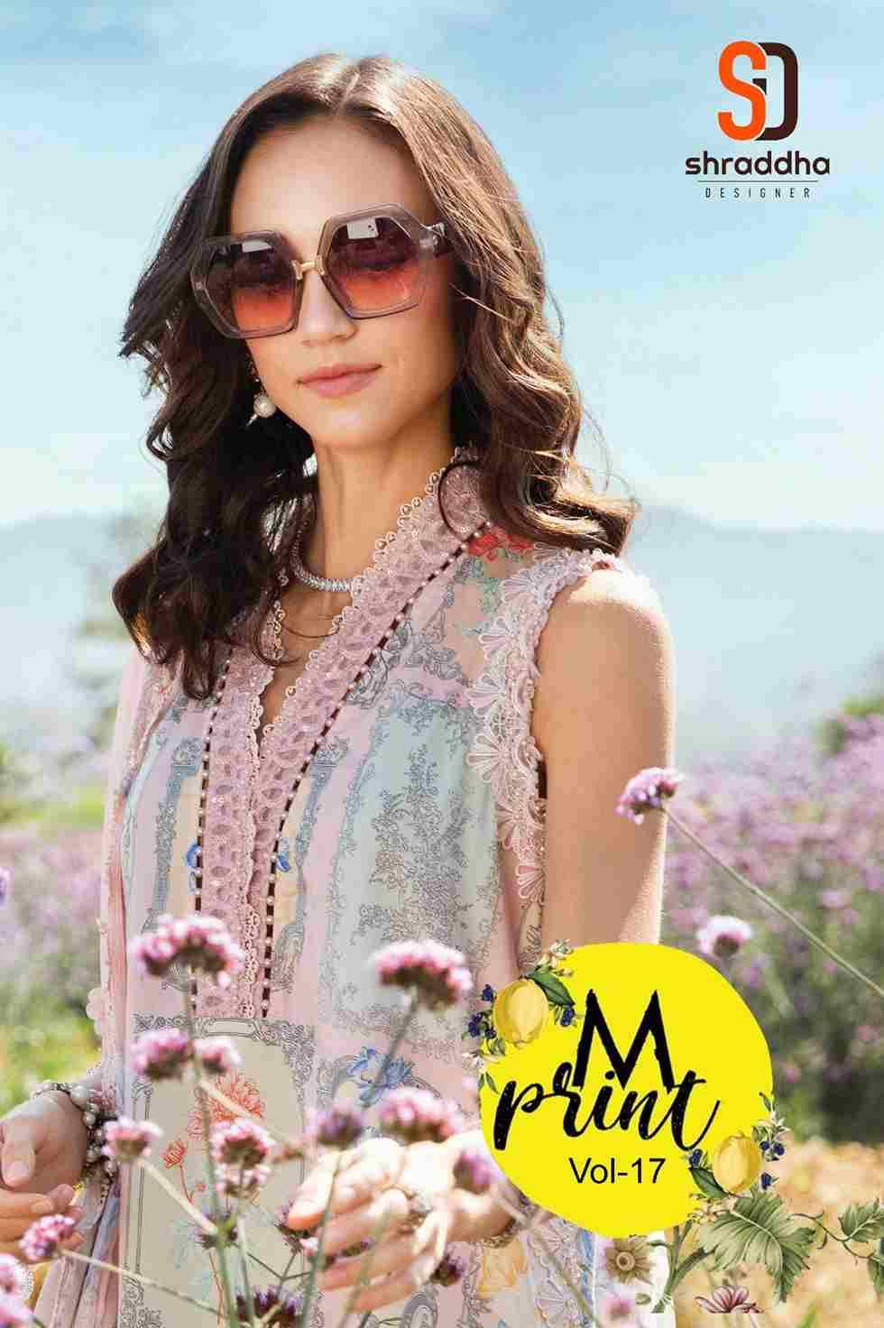 M Prints Vol-17 By Shraddha Designer 17001 To 17004 Series Pakistani Suits Beautiful Fancy Colorful Stylish Party Wear & Occasional Wear Lawn Cotton With Embroidery Dresses At Wholesale Price