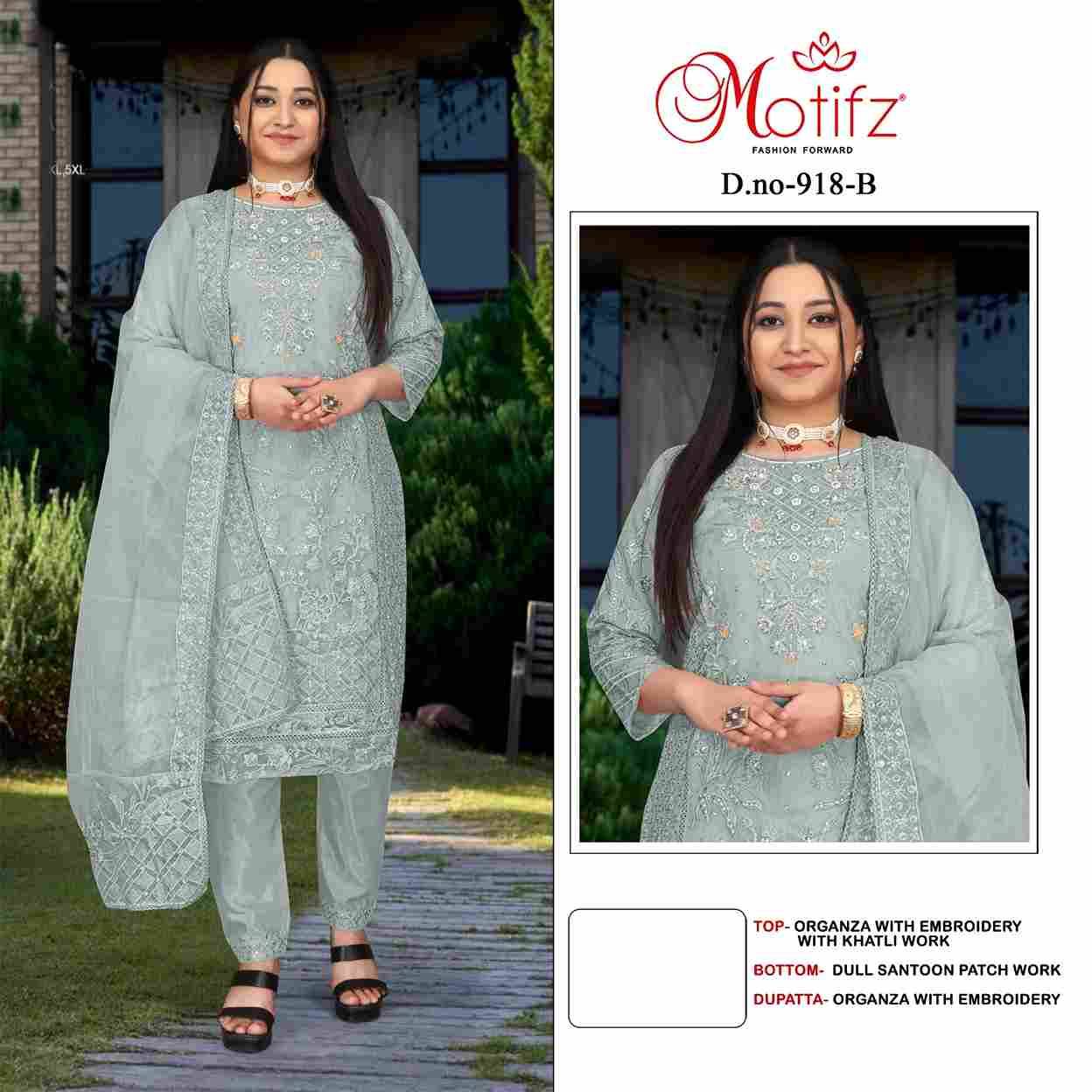 Motifz Hit Design 918 Colours By Motifz 918-A To 918-D Series Beautiful Pakistani Suits Colorful Stylish Fancy Casual Wear & Ethnic Wear Organza Dresses At Wholesale Price