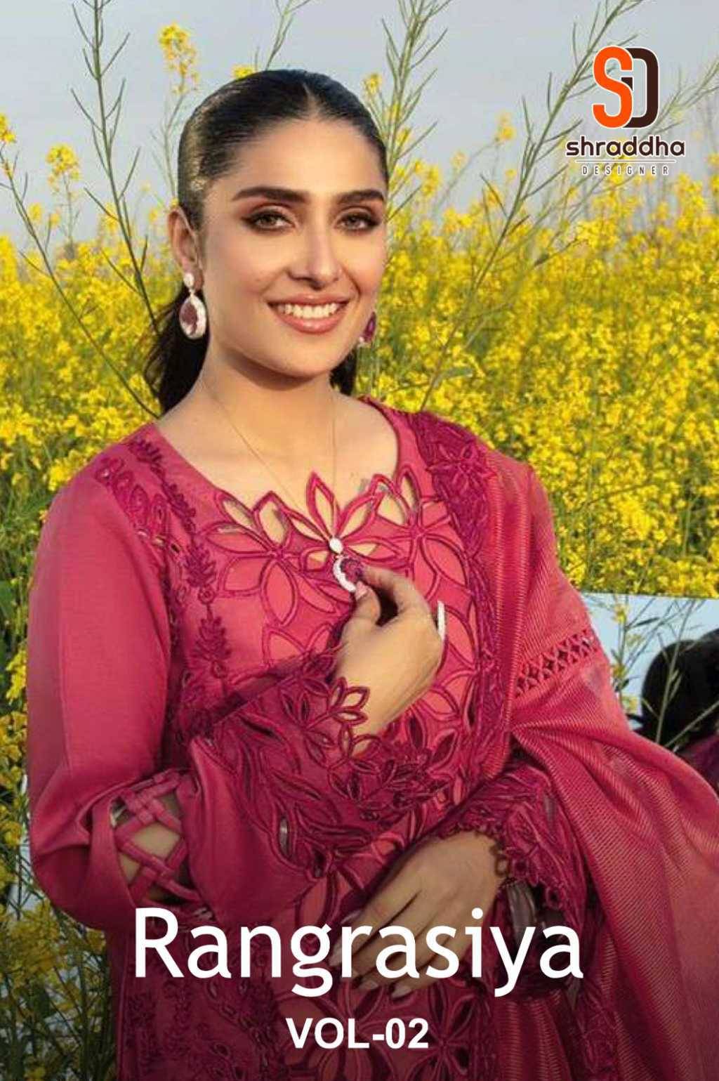 Rangrasiya Vol-2 By Shraddha Designer 2001 To 2004 Series Designer Pakistani Suits Beautiful Stylish Fancy Colorful Party Wear & Occasional Wear Pure Cotton Embroidered Dresses At Wholesale Price