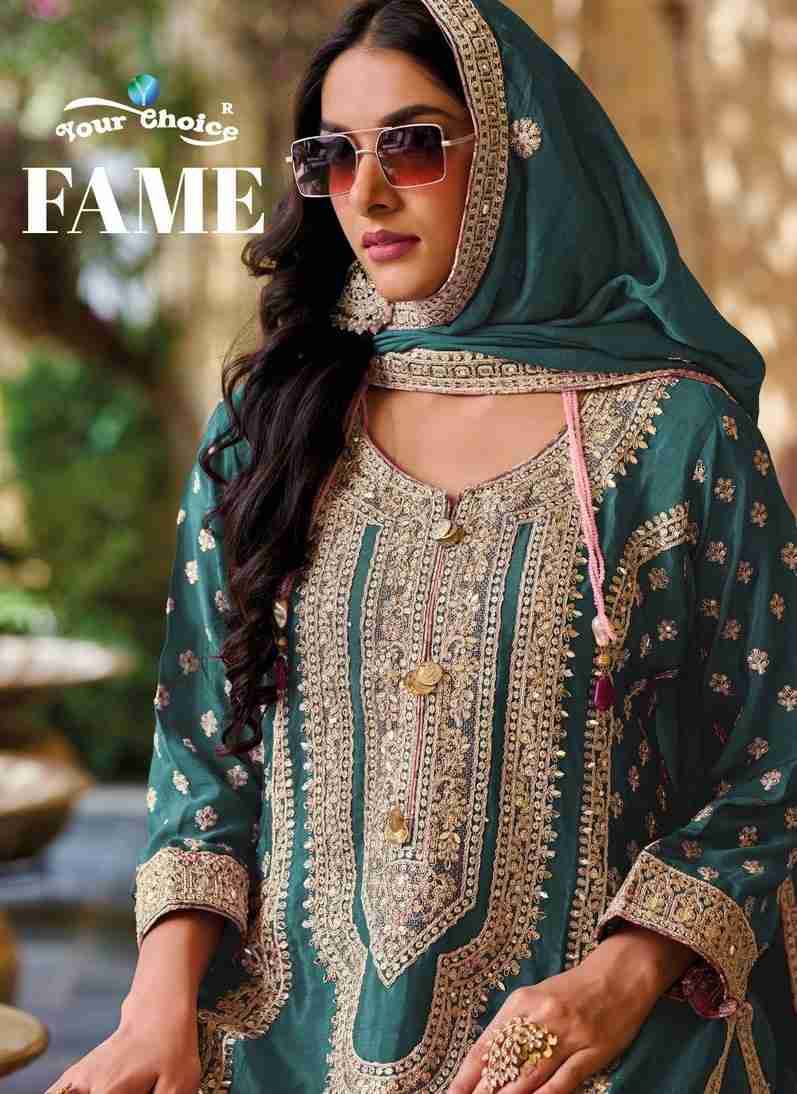 Fame By Your Choice 1001 To 1003 Series Designer Festive Suits Collection Beautiful Stylish Fancy Colorful Party Wear & Occasional Wear Chinnon Dresses At Wholesale Price