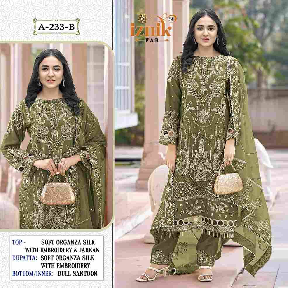Iznik 233 Colours By Iznik Fab 233-A To 233-D Series Designer Pakistani Suits Beautiful Stylish Fancy Colorful Party Wear & Occasional Wear Organza Silk With Embroidery Dresses At Wholesale Price