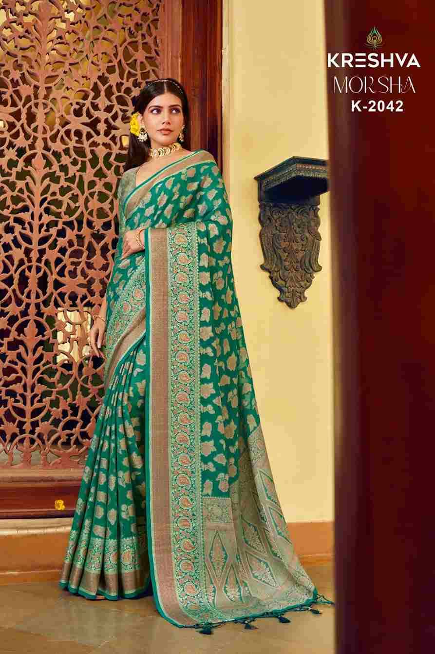 Moksha By Kreshva 2041 To 2046 Series Indian Traditional Wear Collection Beautiful Stylish Fancy Colorful Party Wear & Occasional Wear Georgette Sarees At Wholesale Price