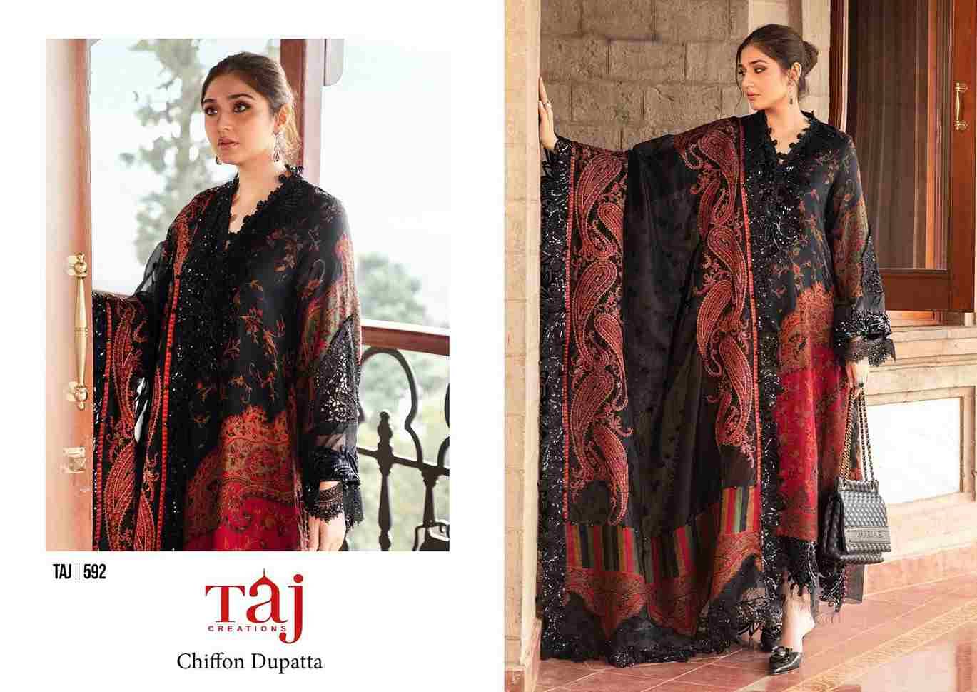 Taj Hit Design 592 By Taj Creation Beautiful Pakistani Suits Colorful Stylish Fancy Casual Wear & Ethnic Wear Pure Cotton Print With Embroidered Dresses At Wholesale Price