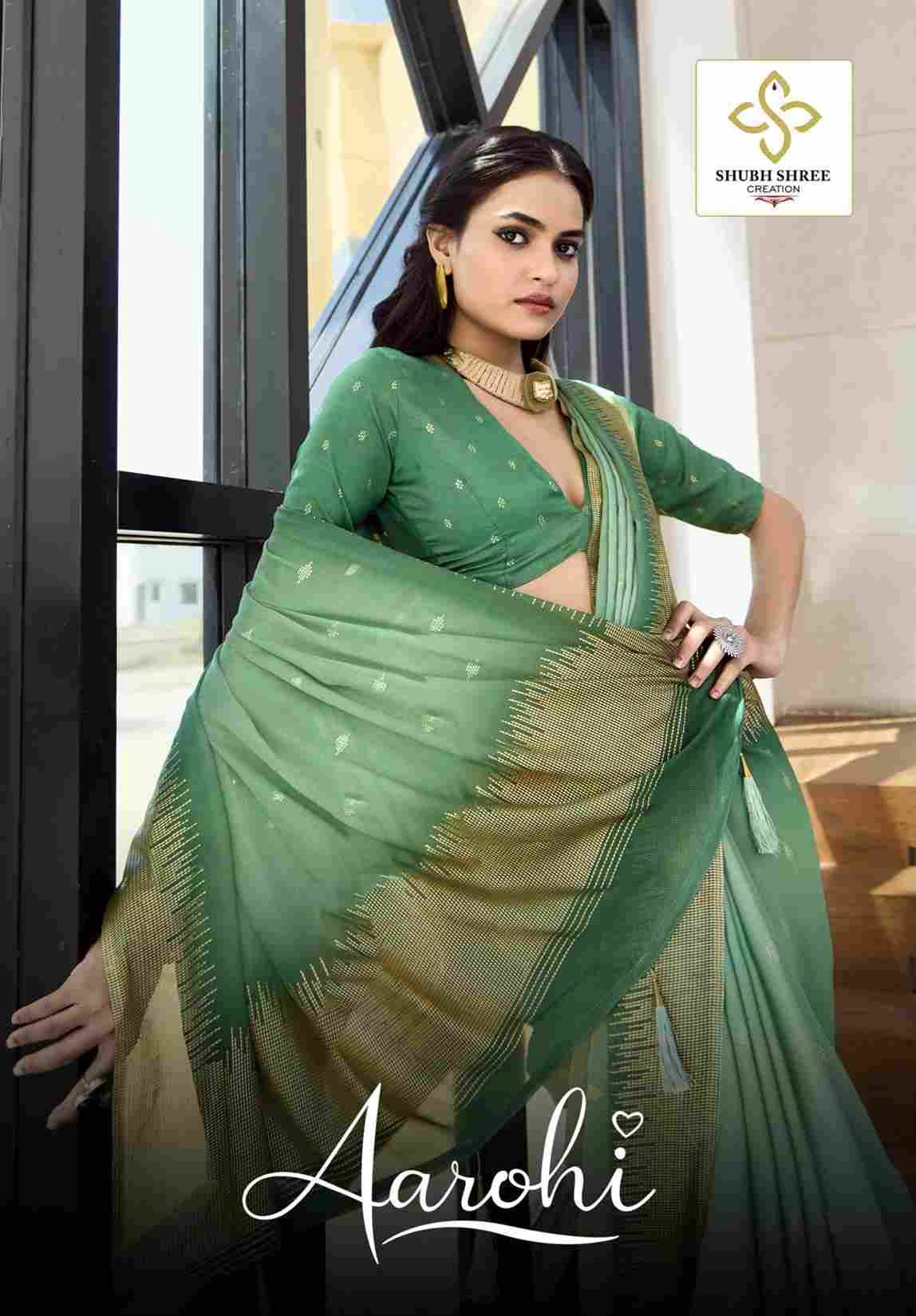Aarohi By Shubh Saree 1001 To 1006 Series Indian Traditional Wear Collection Beautiful Stylish Fancy Colorful Party Wear & Occasional Wear Dull Moss Spray Sarees At Wholesale Price