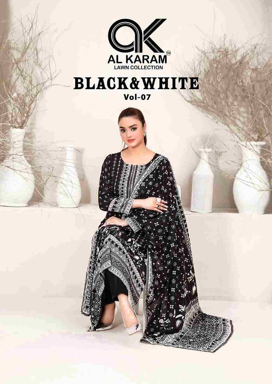 Black And White Vol-7 By Al Karam Lawn Collection 7001 To 7006 Series Beautiful Stylish Festive Suits Fancy Colorful Casual Wear & Ethnic Wear & Ready To Wear Pure Lawn Cotton Print Dresses At Wholesale Price