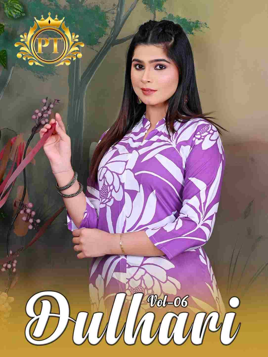 Dulhari Vol-6 By Padmavati Textiles 5101 To 5107 Series Designer Stylish Fancy Colorful Beautiful Party Wear & Ethnic Wear Collection Rayon Print Kurtis With Bottom At Wholesale Price