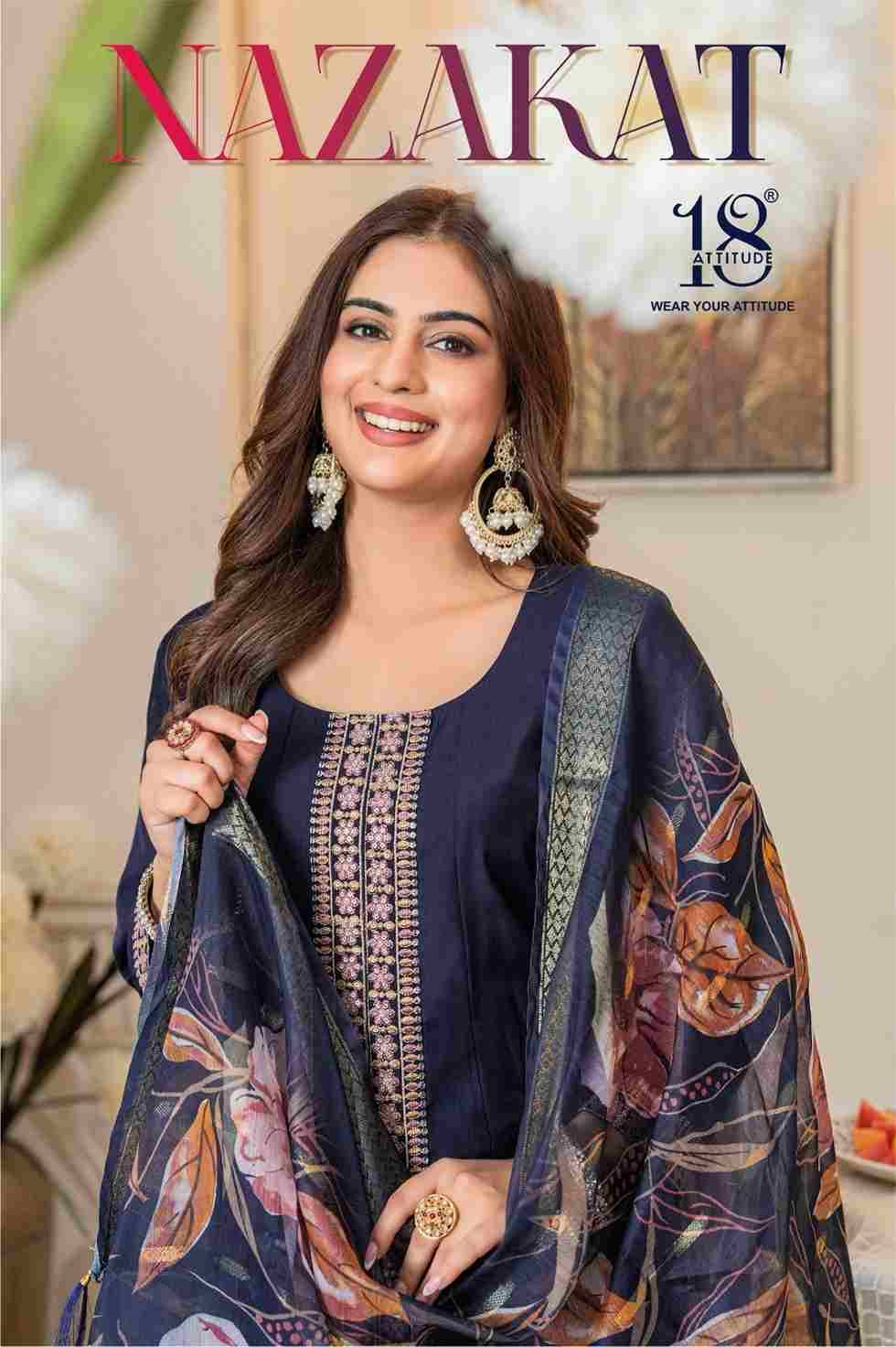 Nazakat By 18 Attitude 101 To 104 Series Beautiful Festive Suits Stylish Fancy Colorful Casual Wear & Ethnic Wear Pure Muslin Dresses At Wholesale Price