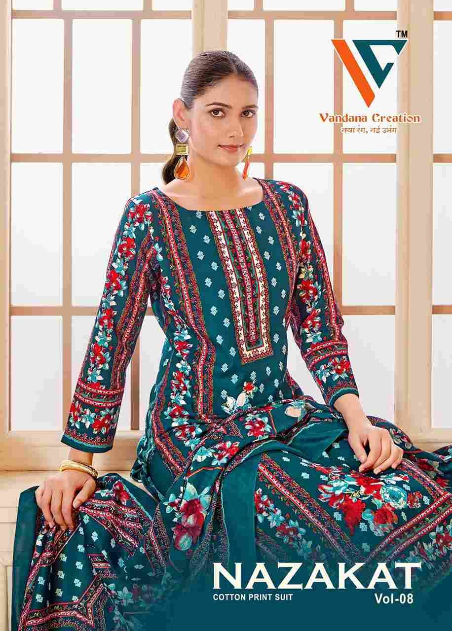 Nazakat Vol-8 By Vandana Creation 8001 To 8008 Series Beautiful Festive Suits Stylish Fancy Colorful Casual Wear & Ethnic Wear Soft Cotton Print Dresses At Wholesale Price