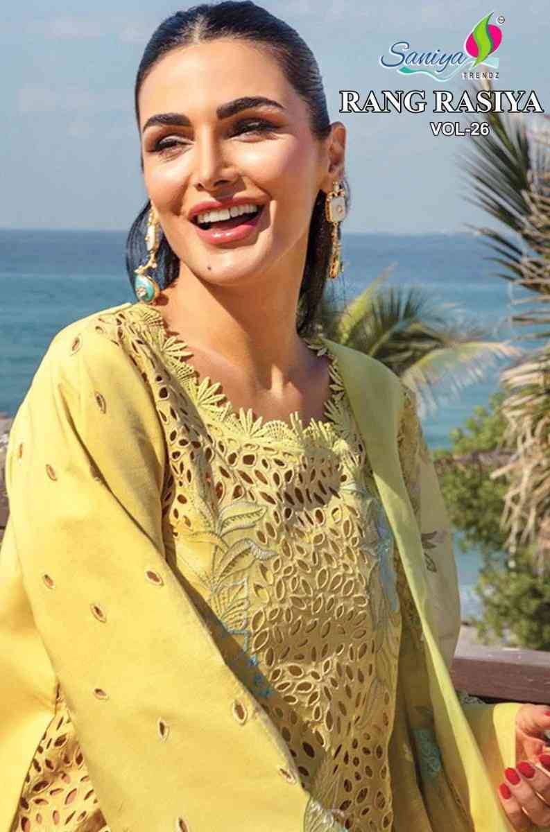 Rang Rasiya Vol-26 By Saniya Trendz 26001 To 26004 Beautiful Pakistani Suits Colorful Stylish Fancy Casual Wear & Ethnic Wear Cotton Embroidered Dresses At Wholesale Price