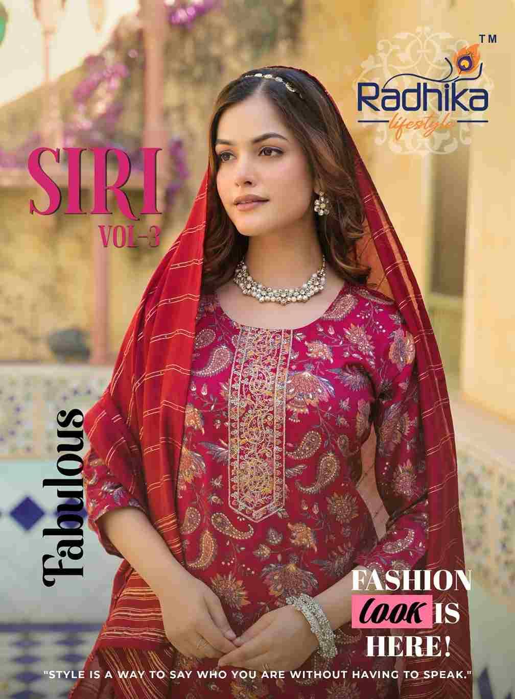 Siri Vol-3 By Radhika Lifestyle 3001 To 3008 Series Beautiful Festive Suits Colorful Stylish Fancy Casual Wear & Ethnic Wear Rayon Print With Work Dresses At Wholesale Price