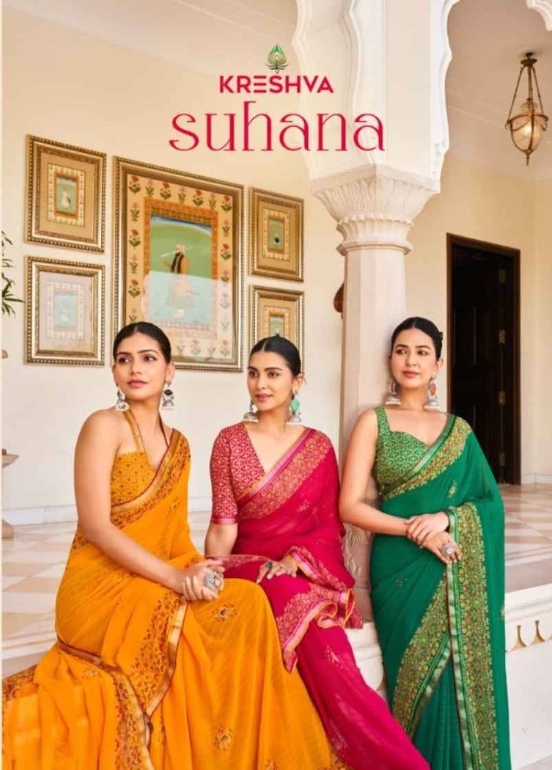 Suhana By Kreshva 2061 To 2068 Series Indian Traditional Wear Collection Beautiful Stylish Fancy Colorful Party Wear & Occasional Wear Georgette Sarees At Wholesale Price