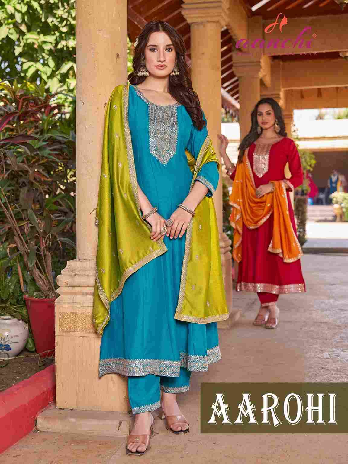 Aarohi By Aanchi 01 To 04 Series Beautiful Suits Colorful Stylish Fancy Casual Wear & Ethnic Wear Vichitra Silk Dresses At Wholesale Price