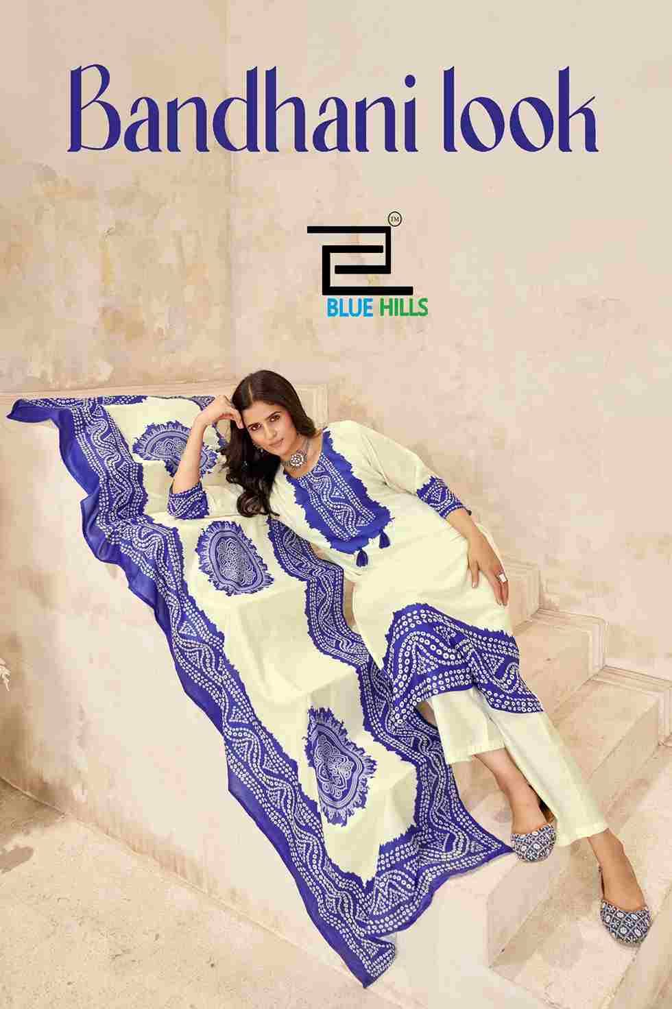 Bandhani Look By Blue Hills 1001 To 1004 Series Beautiful Festive Suits Colorful Stylish Fancy Casual Wear & Ethnic Wear Muslin With Work Dresses At Wholesale Price