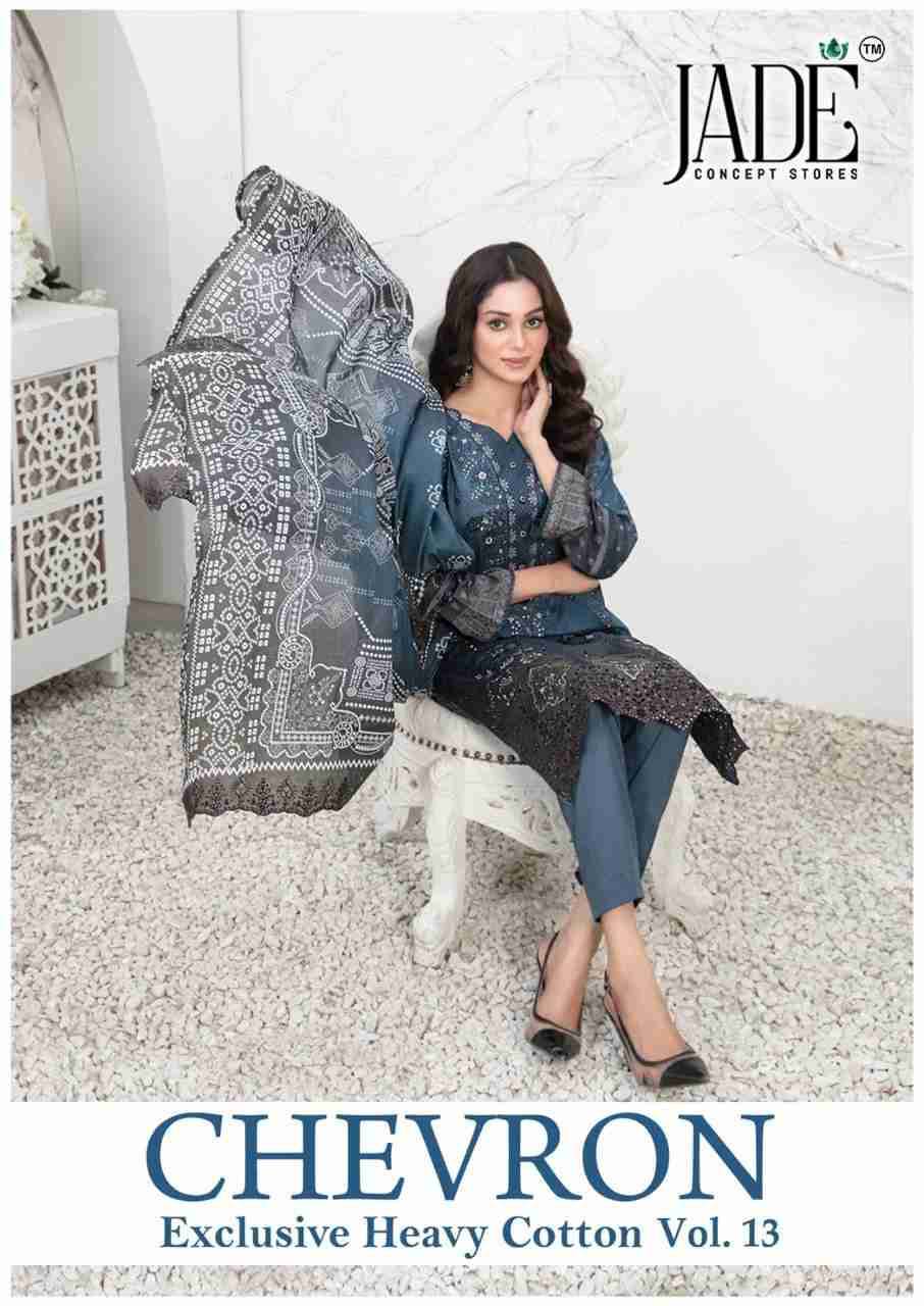 Chevron Vol-13 By Jade 121 To 126 Series Beautiful Festive Suits Colorful Stylish Fancy Casual Wear & Ethnic Wear Pure Lawn Cotton Embroidered Dresses At Wholesale Price
