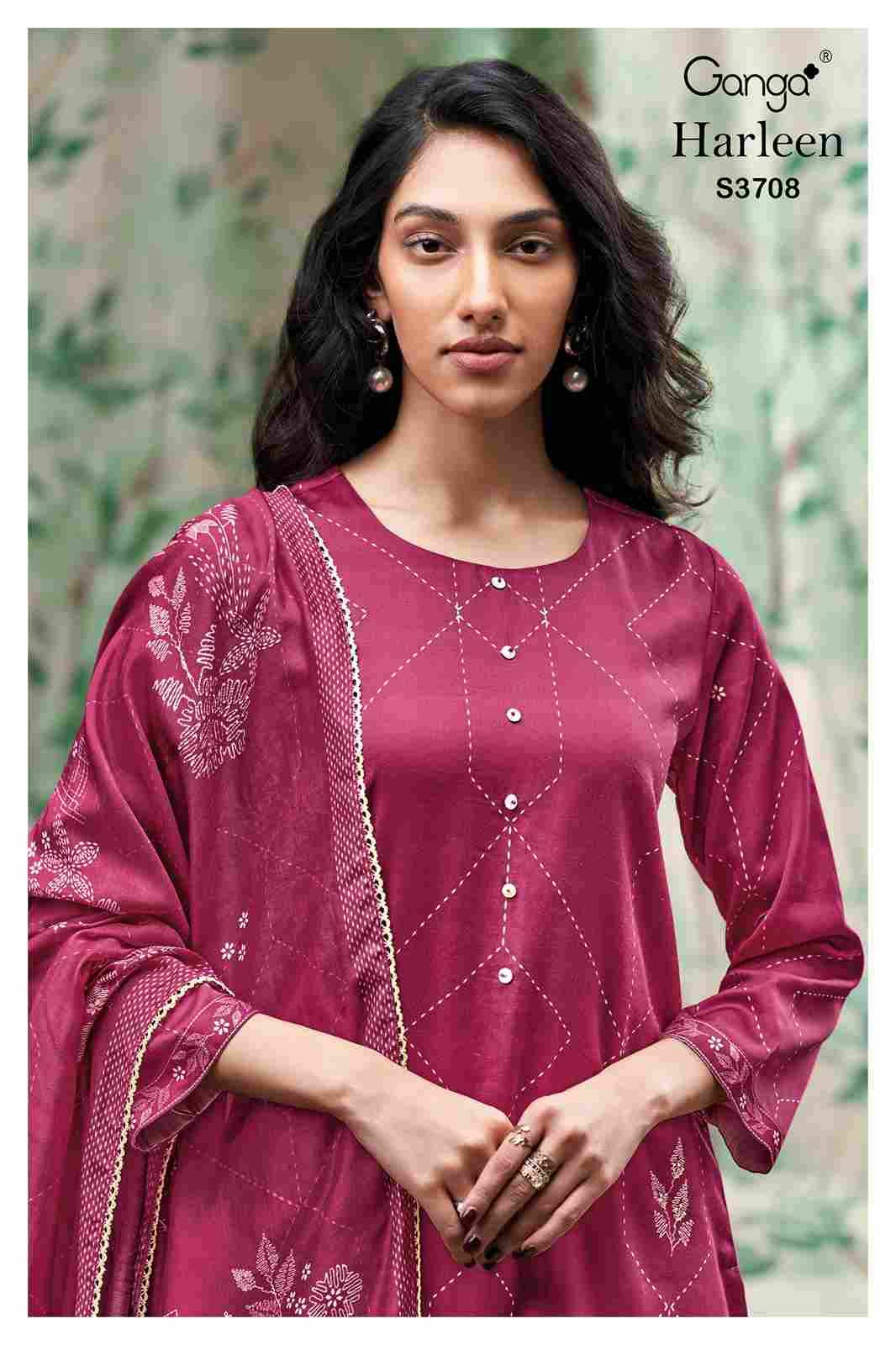 Harleen-3708 By Ganga Fashion 3708-A To 3708-D Series Beautiful Festive Suits Colorful Stylish Fancy Casual Wear & Ethnic Wear Pure Cotton Satin Dresses At Wholesale Price