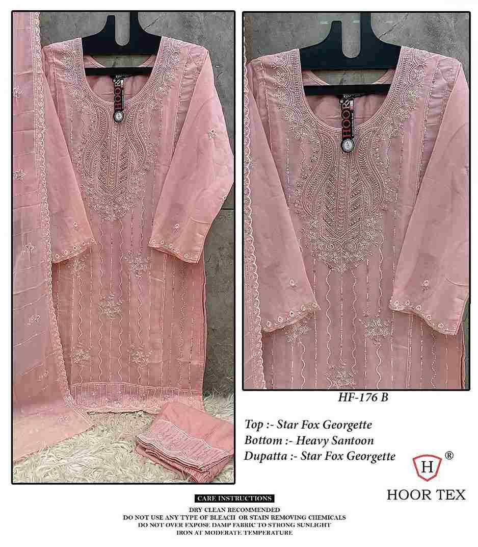Hoor Tex Hit Design HF-176 Colours By Hoor Tex HF-176-A To HF-176-D Series Designer Festive Pakistani Suits Collection Beautiful Stylish Fancy Colorful Party Wear & Occasional Wear Faux Georgette Embroidered Dresses At Wholesale Price