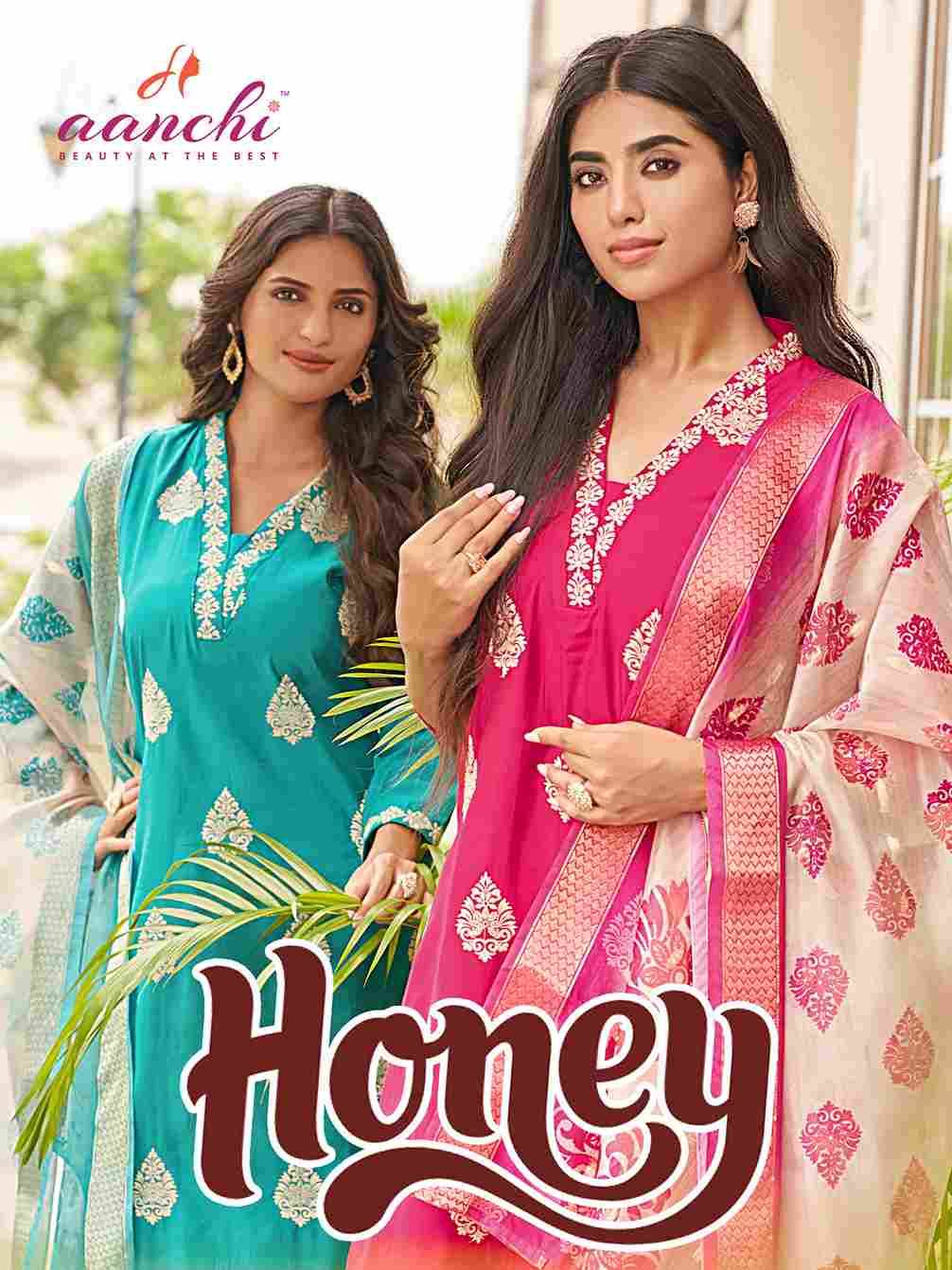 Honey By Aanchi 01 To 04 Series Beautiful Suits Colorful Stylish Fancy Casual Wear & Ethnic Wear Roman Silk Dresses At Wholesale Price